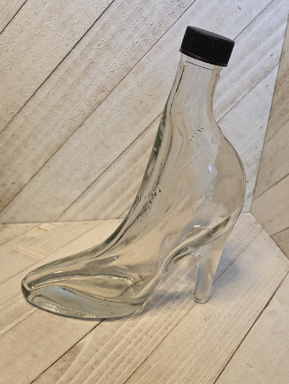 Vintage Depose Kefla Clear Heavy Glass High Heel Shoe Empty Bottle